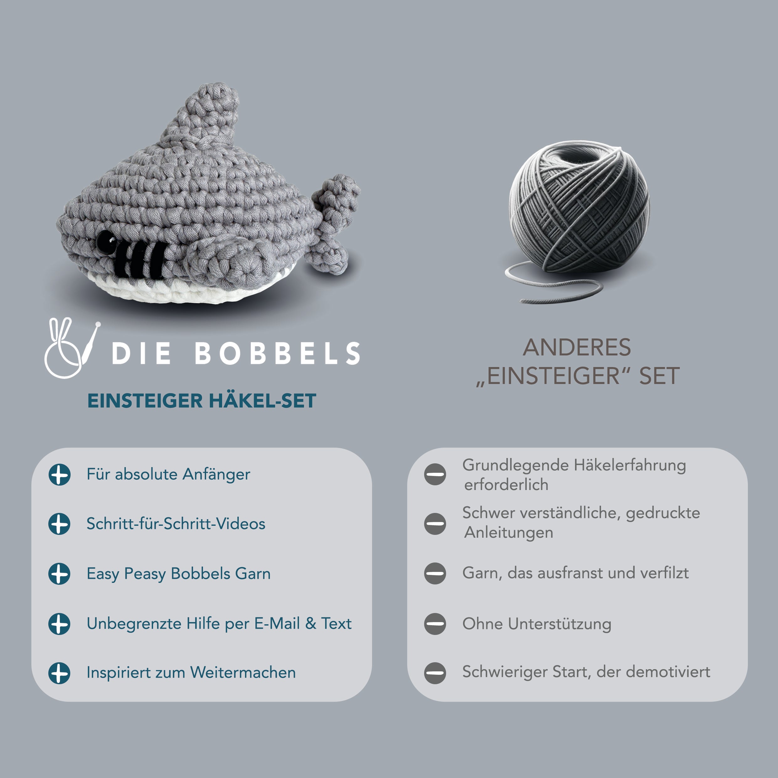 Hai häkeln - Spike der Amigurumi Hai - Vergleich