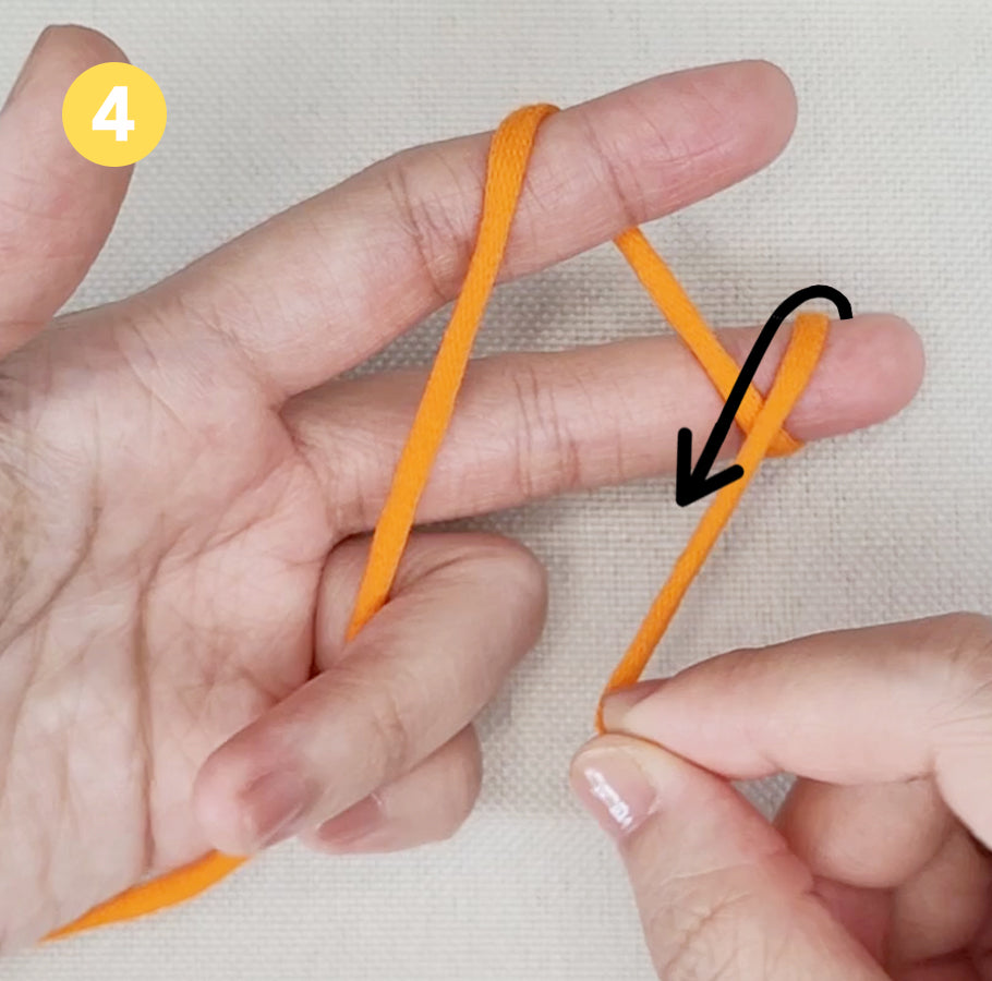 Schlaufe um den Mittelfinger legen